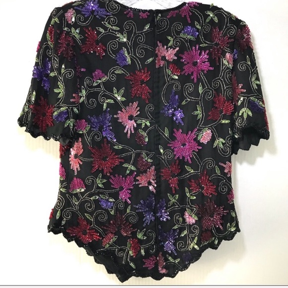 Vintage Bead & Sequined Floral Top M - Picture 3 of 5
